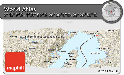 Shaded Relief Panoramic Map of the Area around 1° 55' 32" S, 28° 58' 30" E