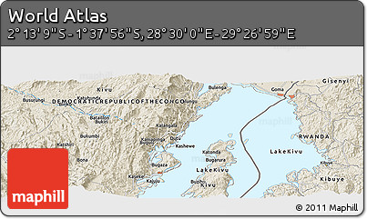 Shaded Relief Panoramic Map of the Area around 1° 55' 32" S, 28° 58' 30" E