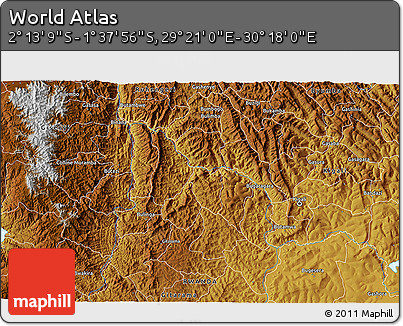 Physical 3D Map of the Area around 1° 55' 32" S, 29° 49' 30" E