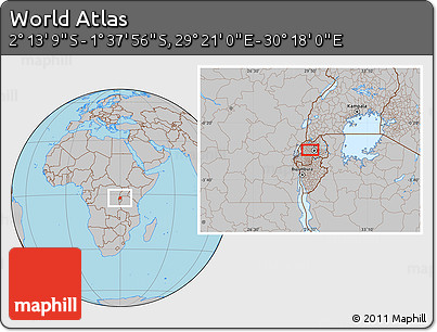 Gray Location Map of the Area around 1° 55' 32" S, 29° 49' 30" E