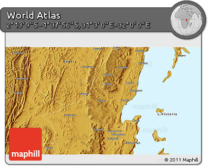 Physical 3D Map of the Area around 1° 55' 32" S, 31° 31' 29" E