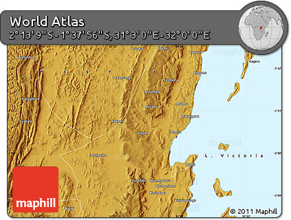 Physical Map of the Area around 1° 55' 32" S, 31° 31' 29" E