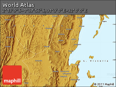 Physical Map of the Area around 1° 55' 32" S, 31° 31' 29" E