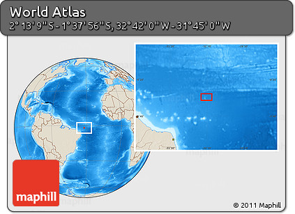 Shaded Relief Location Map of the Area around 1° 55' 32" S, 32° 13' 30" W