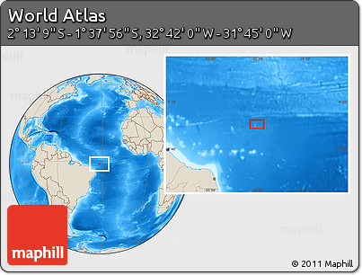 Shaded Relief Location Map of the Area around 1° 55' 32" S, 32° 13' 30" W