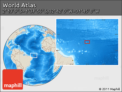 Shaded Relief Location Map of the Area around 1° 55' 32" S, 32° 13' 30" W