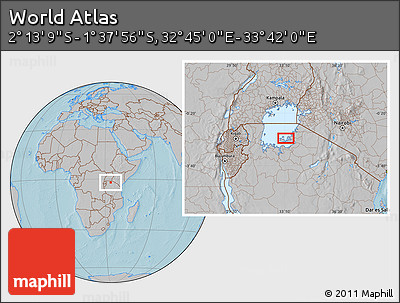Gray Location Map of the Area around 1° 55' 32" S, 33° 13' 30" E, hill shading