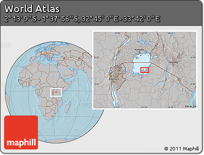 Gray Location Map of the Area around 1° 55' 32" S, 33° 13' 30" E, hill shading
