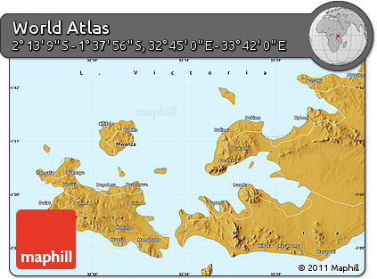 Physical Map of the Area around 1° 55' 32" S, 33° 13' 30" E
