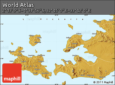 Physical Map of the Area around 1° 55' 32" S, 33° 13' 30" E