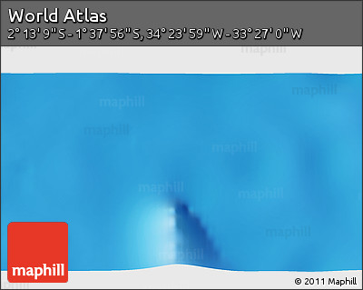 Physical 3D Map of the Area around 1° 55' 32" S, 33° 55' 29" W