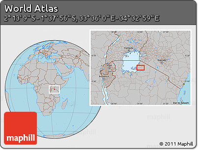 Gray Location Map of the Area around 1° 55' 32" S, 34° 4' 30" E