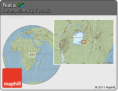 Savanna Style Location Map of Nata, hill shading