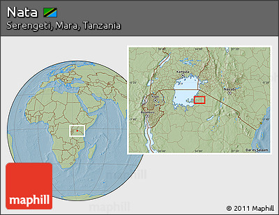 Savanna Style Location Map of Nata, hill shading