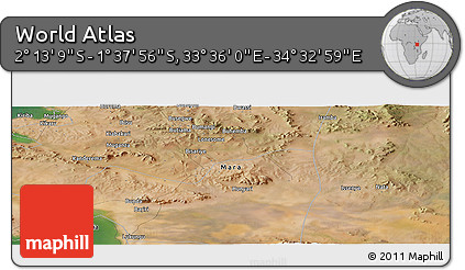 Satellite Panoramic Map of the Area around 1° 55' 32" S, 34° 4' 30" E