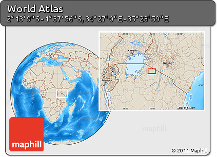 Shaded Relief Location Map of the Area around 1° 55' 32" S, 34° 55' 29" E