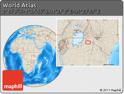 Shaded Relief Location Map of the Area around 1° 55' 32" S, 34° 55' 29" E