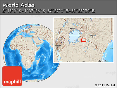 Shaded Relief Location Map of the Area around 1° 55' 32" S, 34° 55' 29" E