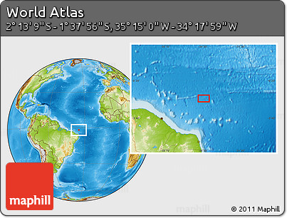 Physical Location Map of the Area around 1° 55' 32" S, 34° 46' 29" W