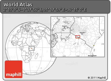Blank Location Map of the Area around 1° 55' 32" S, 35° 46' 29" E
