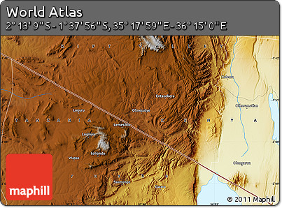 Physical Map of the Area around 1° 55' 32" S, 35° 46' 29" E