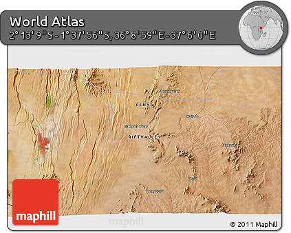 Satellite 3D Map of the Area around 1° 55' 32" S, 36° 37' 30" E