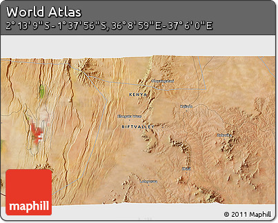 Satellite 3D Map of the Area around 1° 55' 32" S, 36° 37' 30" E