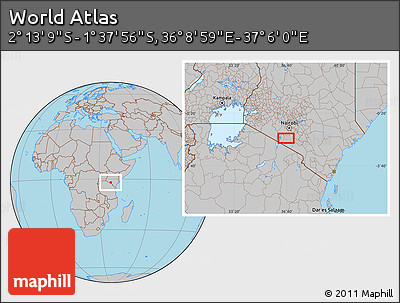 Gray Location Map of the Area around 1° 55' 32" S, 36° 37' 30" E