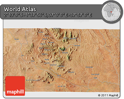 Satellite 3D Map of the Area around 1° 55' 32" S, 37° 28' 30" E
