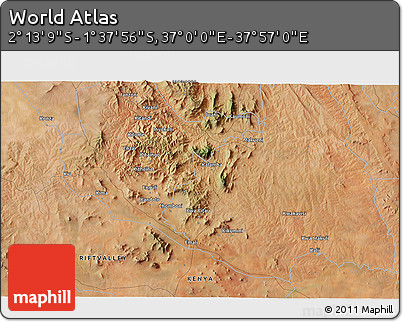 Satellite 3D Map of the Area around 1° 55' 32" S, 37° 28' 30" E