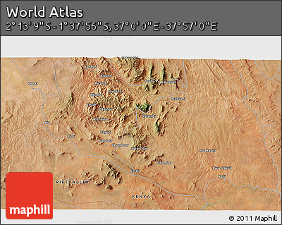 Satellite 3D Map of the Area around 1° 55' 32" S, 37° 28' 30" E