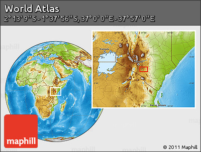 Physical Location Map of the Area around 1° 55' 32" S, 37° 28' 30" E