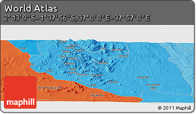 Political Panoramic Map of the Area around 1° 55' 32" S, 37° 28' 30" E