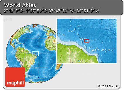 Physical Location Map of the Area around 1° 55' 32" S, 37° 19' 30" W