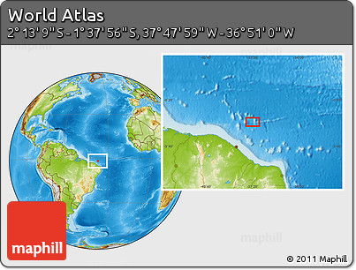 Physical Location Map of the Area around 1° 55' 32" S, 37° 19' 30" W