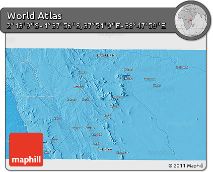 Political 3D Map of the Area around 1° 55' 32" S, 38° 19' 30" E