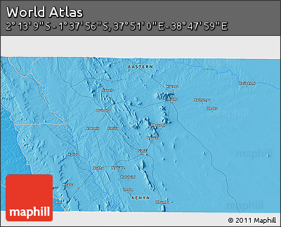 Political 3D Map of the Area around 1° 55' 32" S, 38° 19' 30" E