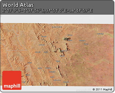 Satellite 3D Map of the Area around 1° 55' 32" S, 38° 19' 30" E