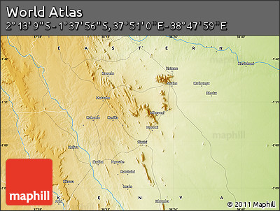 Physical Map of the Area around 1° 55' 32" S, 38° 19' 30" E
