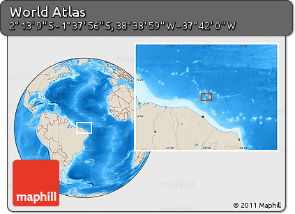 Shaded Relief Location Map of the Area around 1° 55' 32" S, 38° 10' 29" W