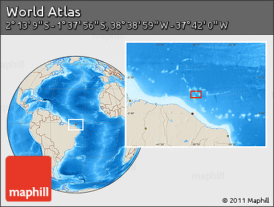 Shaded Relief Location Map of the Area around 1° 55' 32" S, 38° 10' 29" W