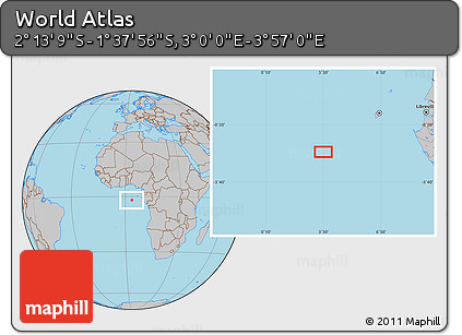 Gray Location Map of the Area around 1° 55' 32" S, 3° 28' 30" E