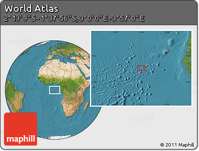 Satellite Location Map of the Area around 1° 55' 32" S, 3° 28' 30" E