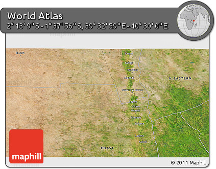 Satellite 3D Map of the Area around 1° 55' 32" S, 40° 1' 29" E