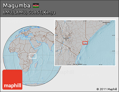 Gray Location Map of Magumba, hill shading