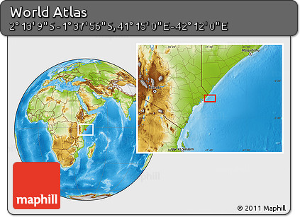 Physical Location Map of the Area around 1° 55' 32" S, 41° 43' 30" E