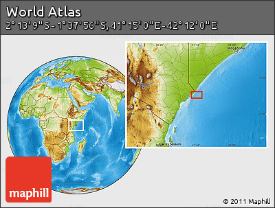 Physical Location Map of the Area around 1° 55' 32" S, 41° 43' 30" E