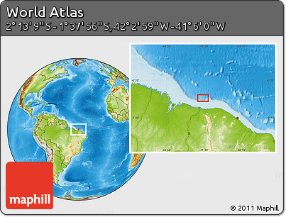 Physical Location Map of the Area around 1° 55' 32" S, 41° 34' 30" W