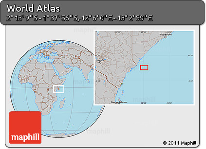 Gray Location Map of the Area around 1° 55' 32" S, 42° 34' 30" E