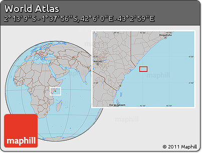 Gray Location Map of the Area around 1° 55' 32" S, 42° 34' 30" E